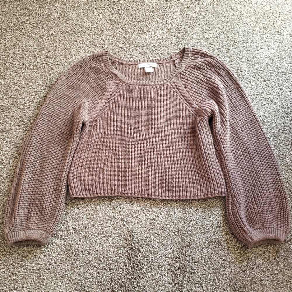 Chunky Sweater Brown Balloon Sleeve Knit Womens Large Cotton Emporium